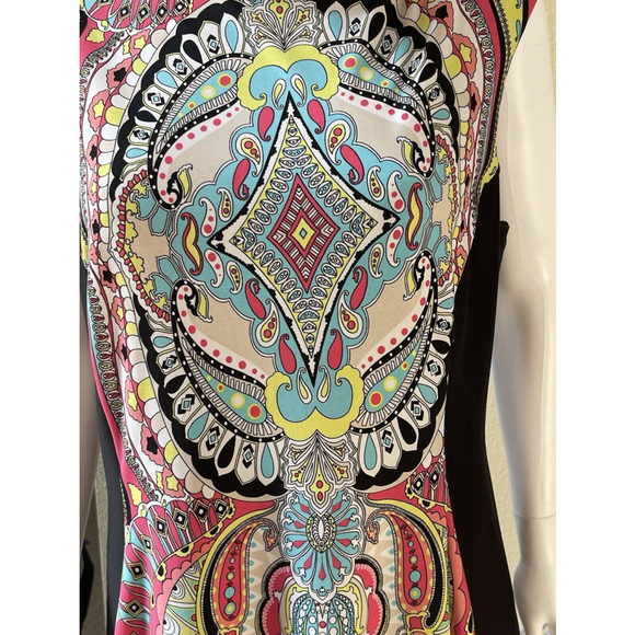 Sandra Darren Sheath Dress Ponte Stretch Lined Colorful Paisley & Black Sz 14 - Picture 3 of 6
